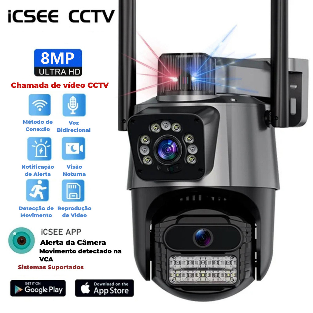 JL PROTEC 4K 8MP Câmera de Segurança 2 Lentes Com Audio e Microfone - Imagem 4K real mostrando detalhes