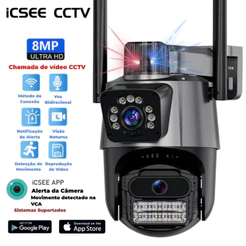 JL PROTEC 4K 8MP Câmera de Segurança 2 Lentes Com Audio e Microfone Câmera 355 Graus Wifi