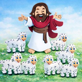 Painel Jesus com 6 ovelhas  Grande em eva em Oferta na Shopee