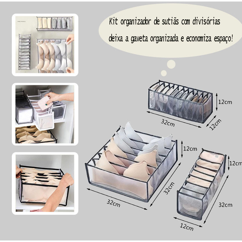 Kit 3 Organizadores De Gaveta De Sutiã Dobrável Caixa De Armazenamento Divisor Cuecas Roupeiro Casa em Oferta na Shopee
