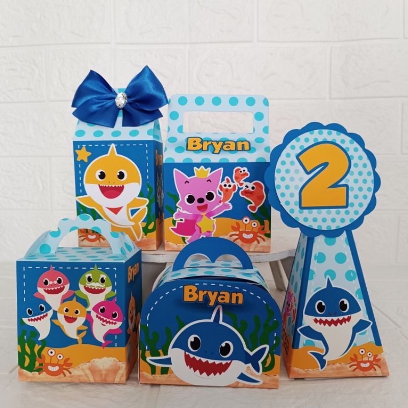 kit festa: caixas personalizadas tema baby shark menino - lembrancinhas para aniversário infantil baby shark