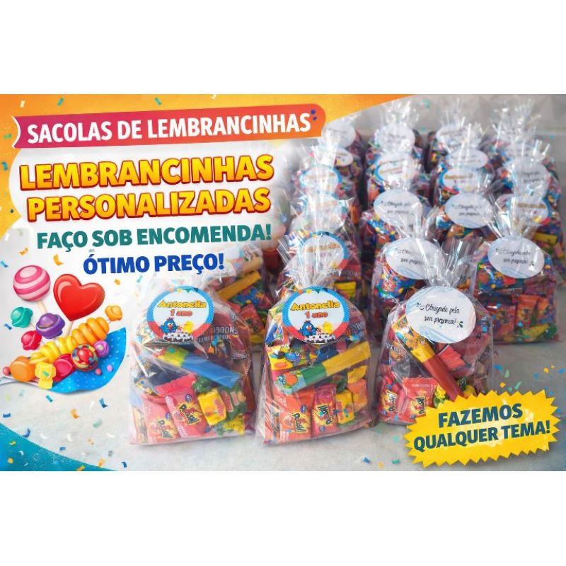 Kit com 10/15/20/30 saquinhos doces lembrancinha Festa/aniversário/mêsversário/só um bolinho Kit econômico em Oferta na Shopee