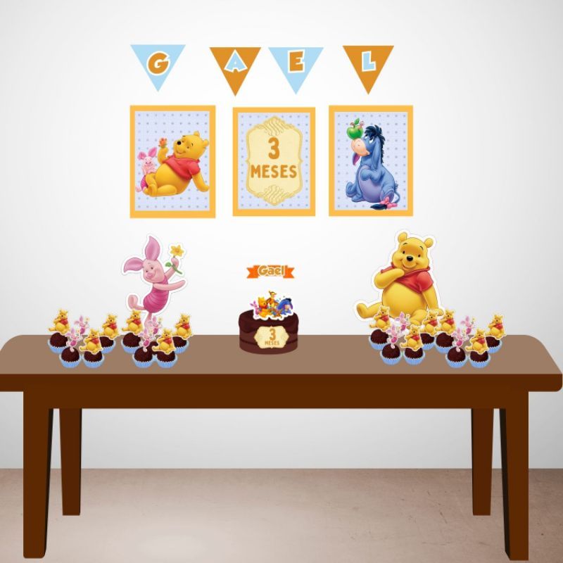 kit festa em casa é só um bolinho Ursinho Pooh mêsversario aniversario