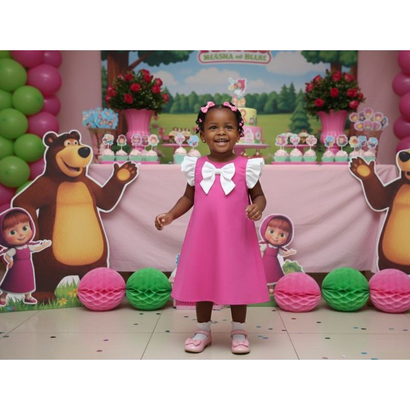 vestido rosa menina infantil festa Masha e o urso princesa