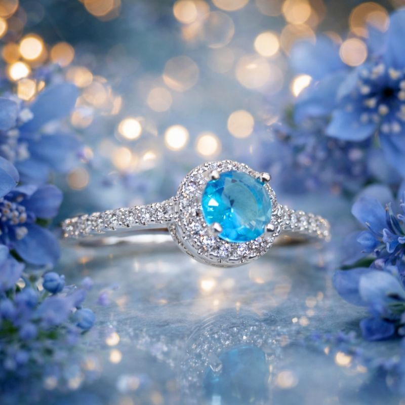 Anel Aliança Feminina Pedra Azul Banhado Prata 925 Ajustável Luxo Elegante