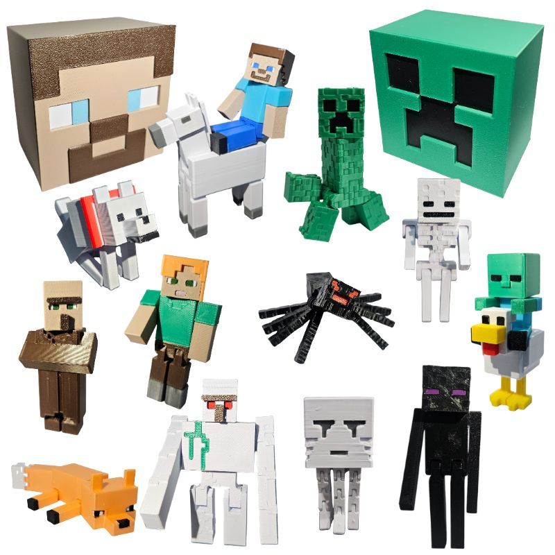 Caixa Mine craft Bloco - 7 ou 14 miniaturas articuladas de personagens dos games