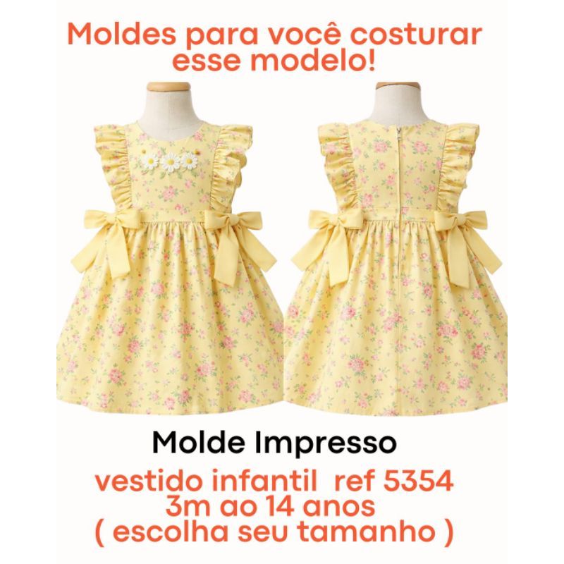Molde vestido infantil em Kraft para recorte 5154 em Oferta na Shopee