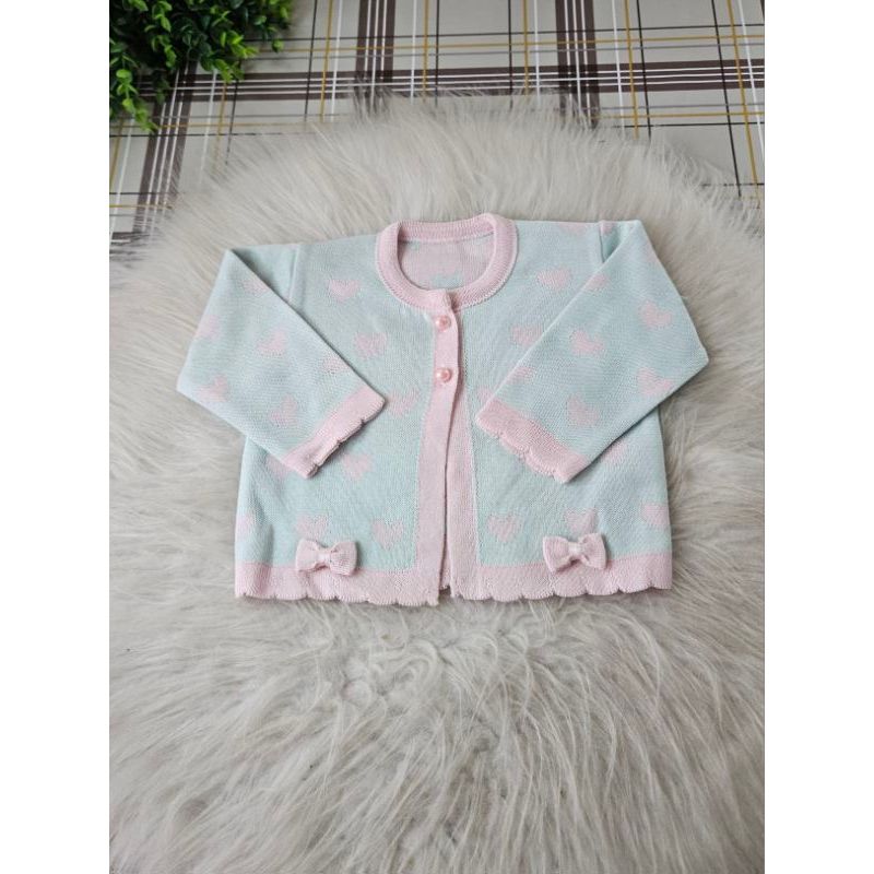 Casaquinho trico linha bebê verde e rosa