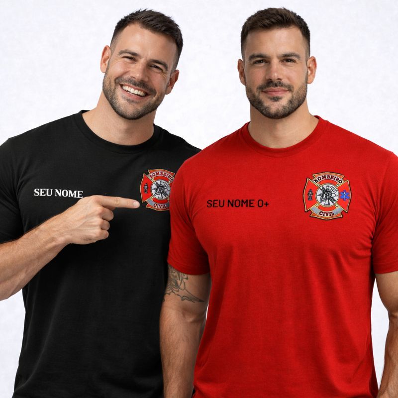 Camiseta Camisa Uniforme Bombeiro Civil Bordada Personalizável 100% Algodão - Informe Nome