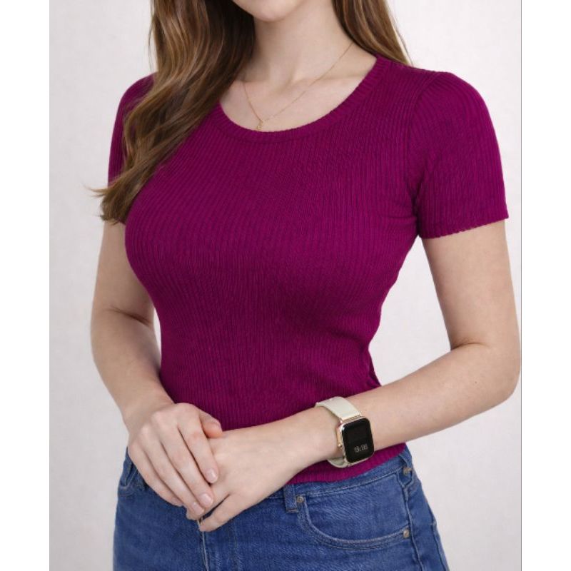 Blusa Feminina Canelada Tricot Manga Curta Gola Redonda Elegante e Confortável