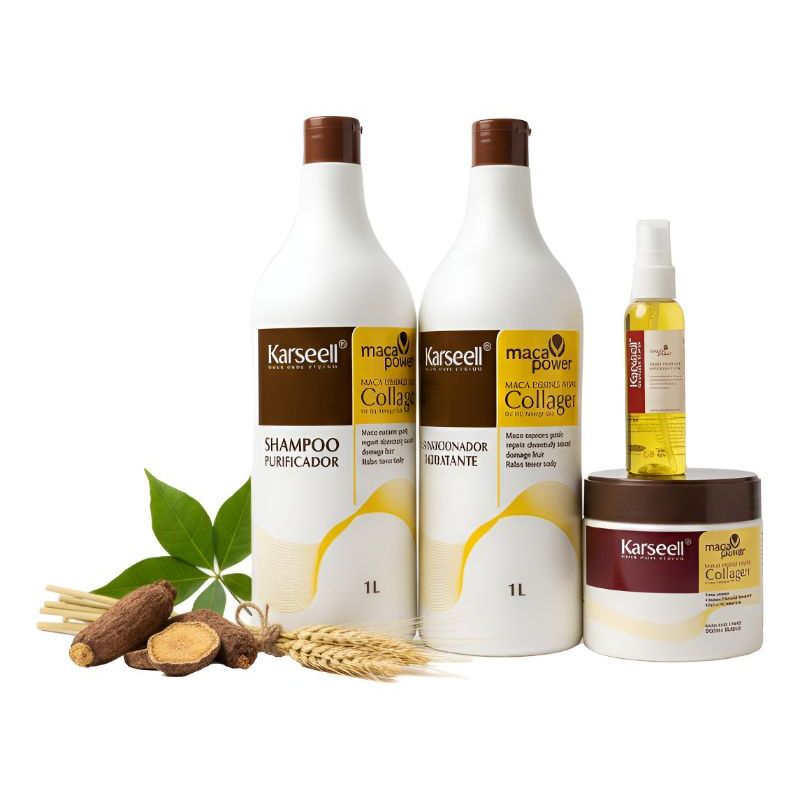 Kit Karseell Maca Power Collagen Completo - 4 Itens: Shampoo + Condicionador + Máscara 500g + Óleo Argan - Original