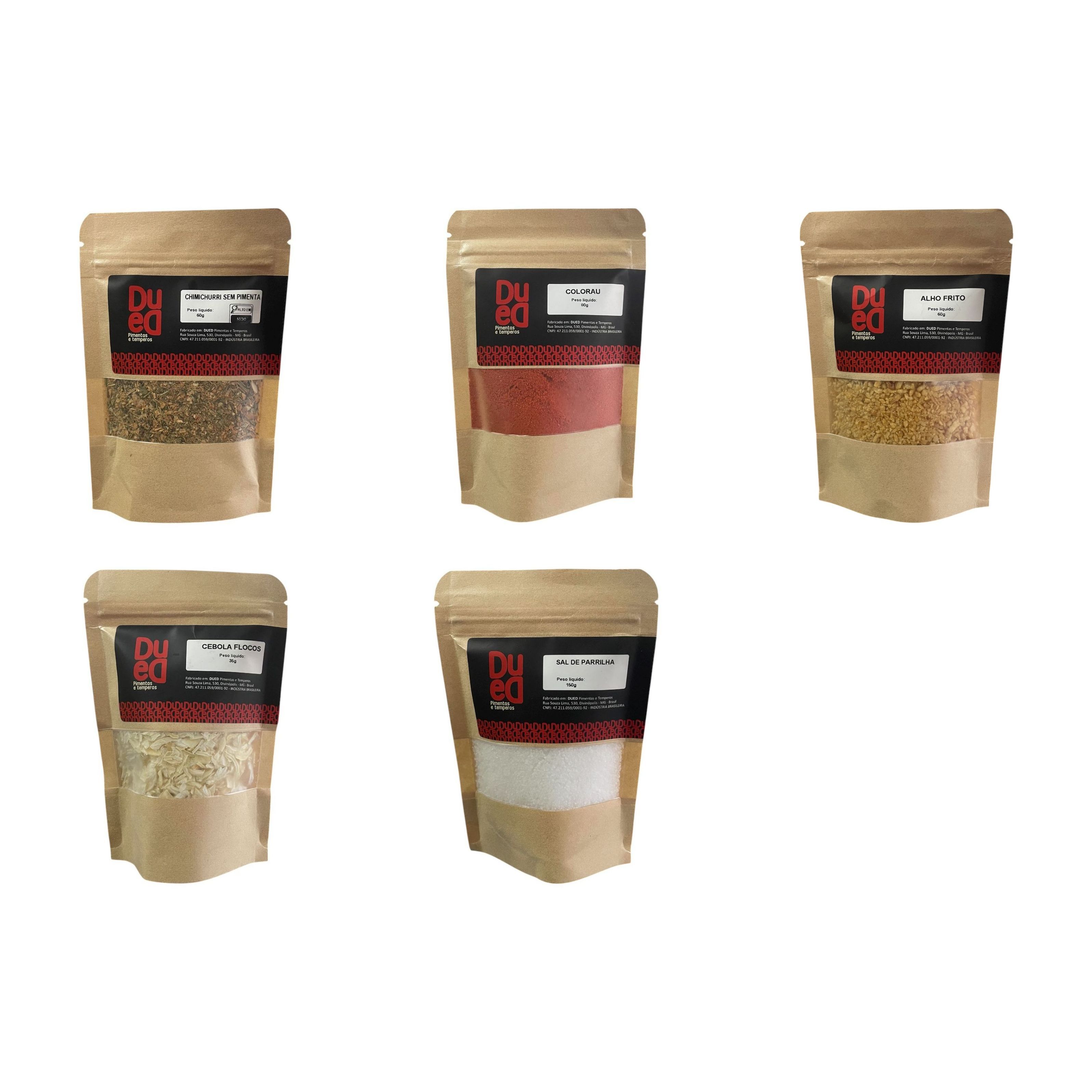 Kit Temperos Completo Cozinha Básica + Sal de Parrilla | Alho, Chimichurri, Colorau e Cebola