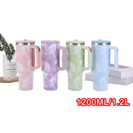 Copo Térmico Aço Inox 1200ml Nuvens e Mármore Com Alça e Canudo Anti Vazamento Com Alça + Canudo Decorado de Nuvens