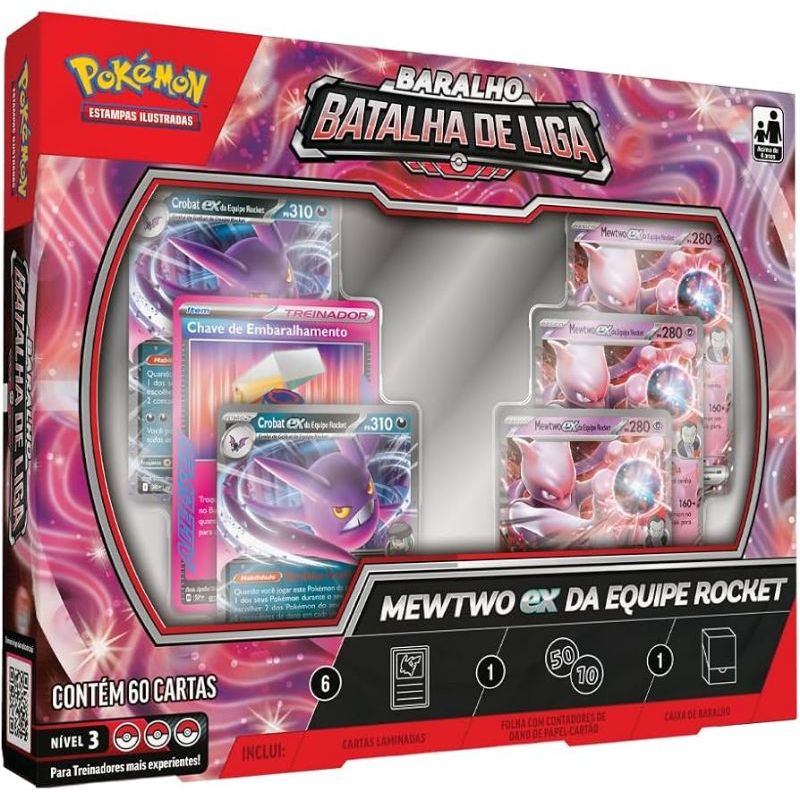 Pokémon Baralho Batalha de Liga Mewtwo EX da Equipe Rocket Copag deck card game carta pikachu charizard gengar