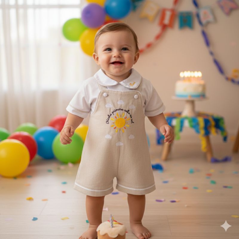 Conjunto Jardineira e Camisa bebê bordada personalizada aniversário em Oferta na Shopee