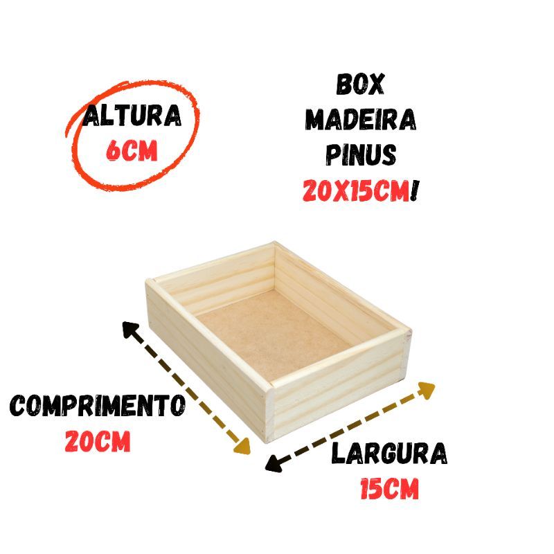 Kit 5 Box Bandeja Madeira Pinus 20x15cm Mimos Exclusivos
