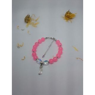 Pulseira de Jade Rosa Natural com Cristal Folheada a Ouro Branco 18K com Extensora