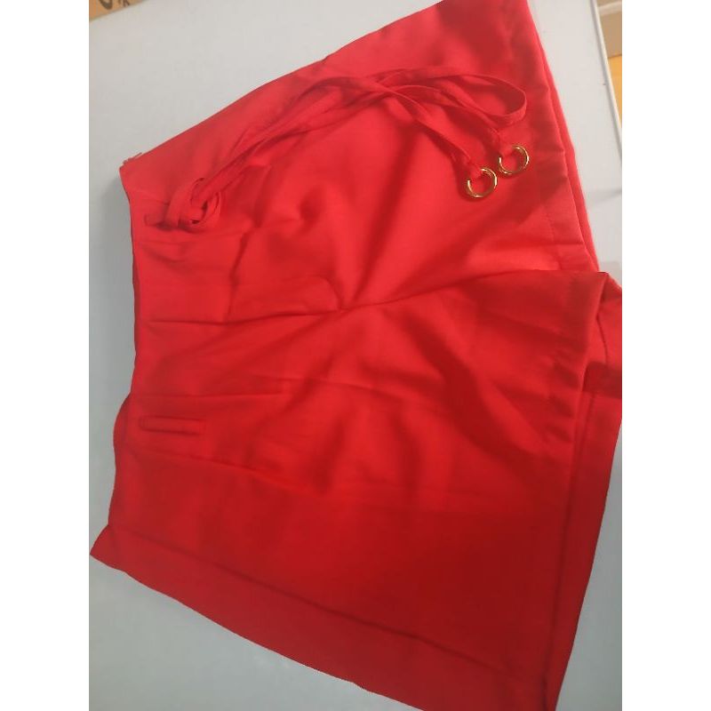 short feminino alfaiataria social cordão e argola com bolso e siper lateral em Oferta na Shopee