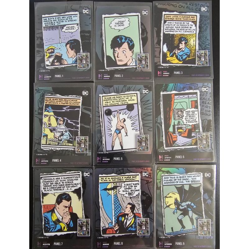 Lote 9 cards HRO NFT DC Batman painel (cards Epic Brilhantes)