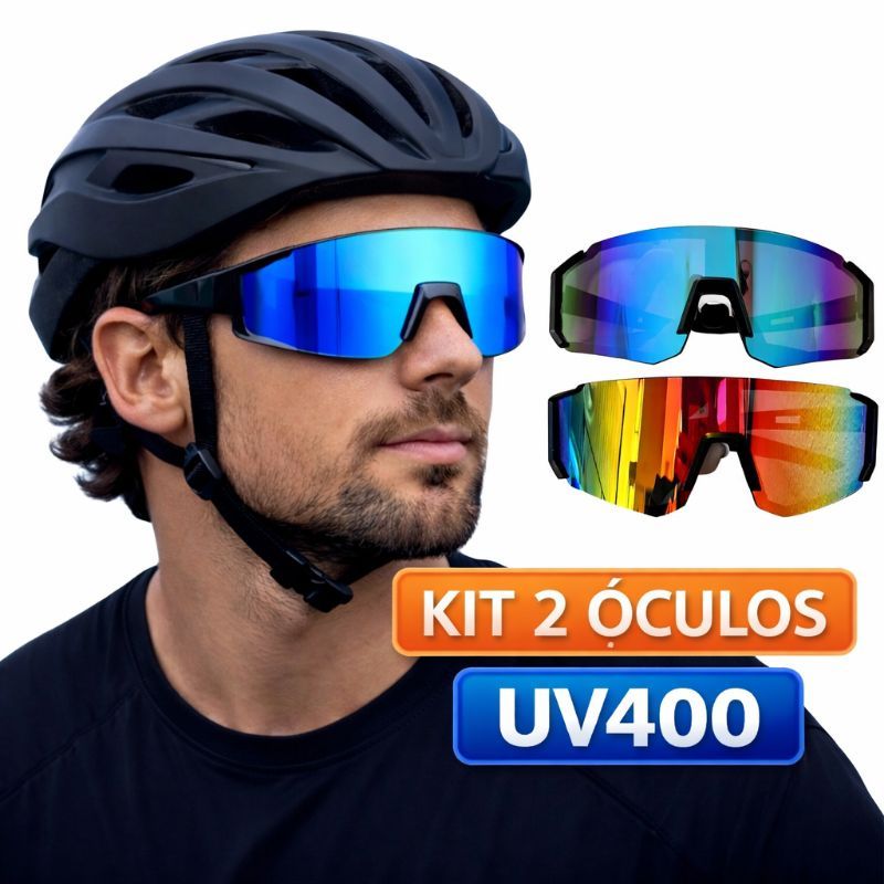 Kit 2 Óculos de Ciclismo Unissex UV 400 Lentes com Proteção Solar, Visual Esportivo em Oferta na Shopee