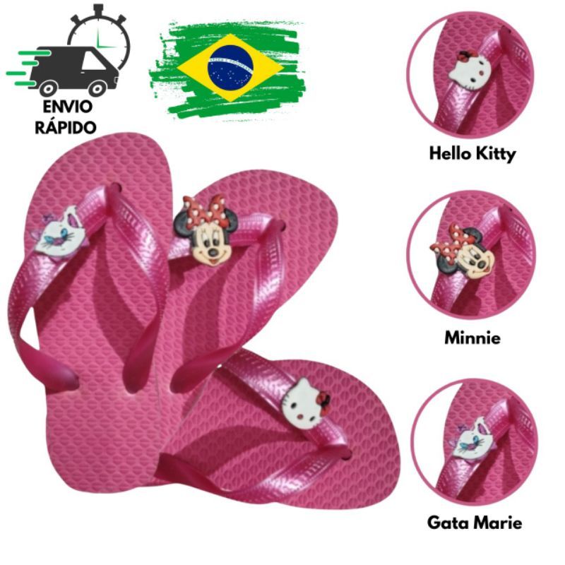 Chinelo Feminino Cor Rosa Infantil Diferentes Personagens Desenhos Antiderrapante Macio Confortável