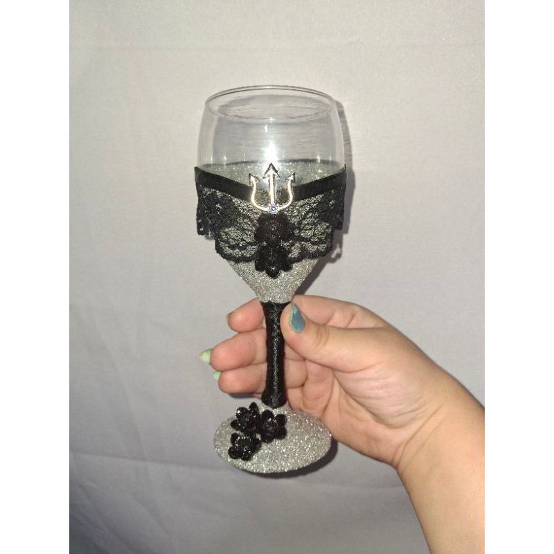 Taça Religião Umbanda Quimbanda Champanhe Pombagira Maria Padilha Dama da Noite Maria Quitéria Com Glitter Rosas e Renda