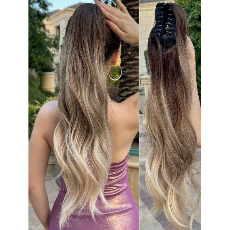 Extensão de cabelo rabo de cavalo bio orgânico Premium Ombre marrom loiro com Presilha/Piranha em Oferta na Shopee