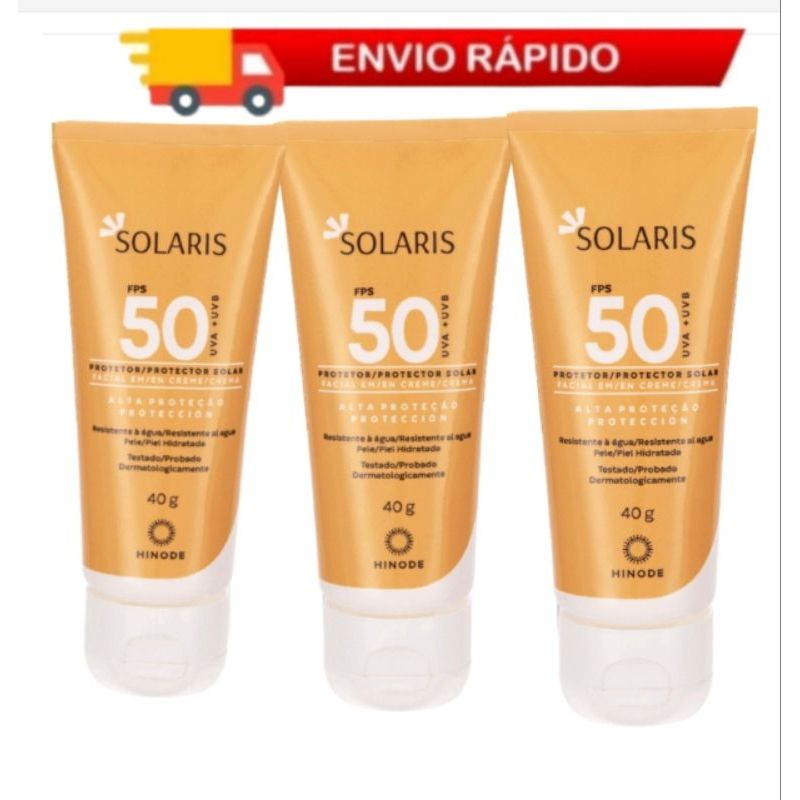 Kit Protetor Solar Facial Solaris UVA E UVB FPS 50 Solaris 40g Hinode - 3 uni