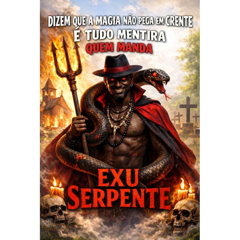 Quadro Decorativo Dizem que a magia não pega em crente é tudo mentira quem manda é Exu serpente