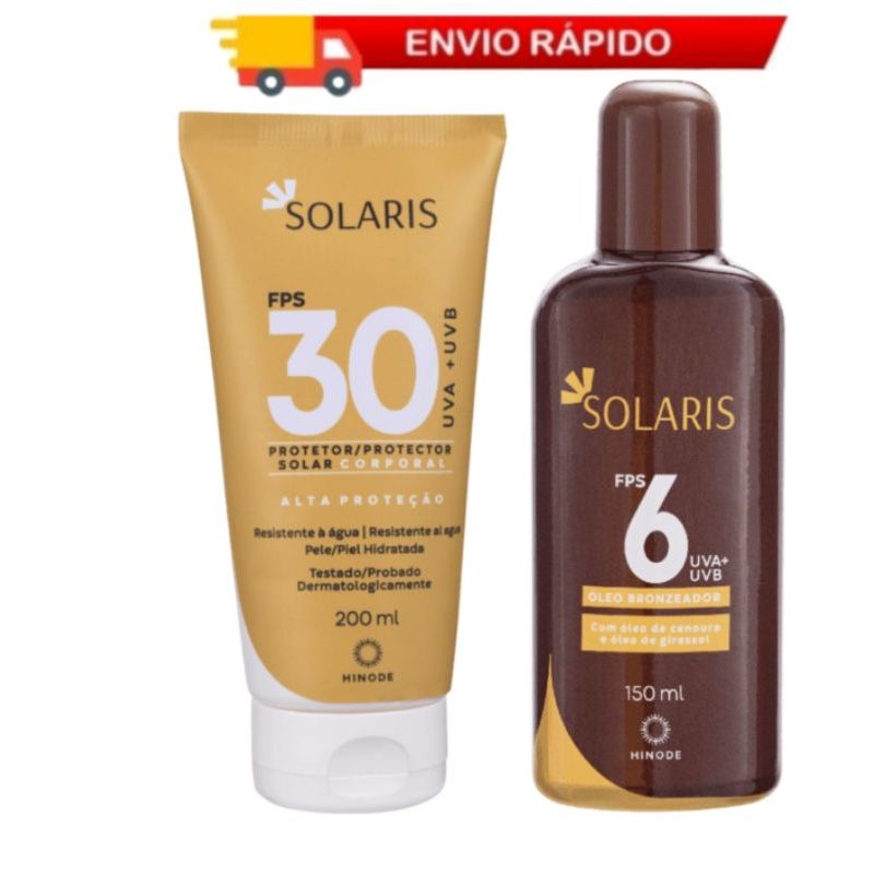 Kit 1 Protetor Solar Corporal FPS 30 + Óleo Bronzeador 6 FPS Solaris Hinode