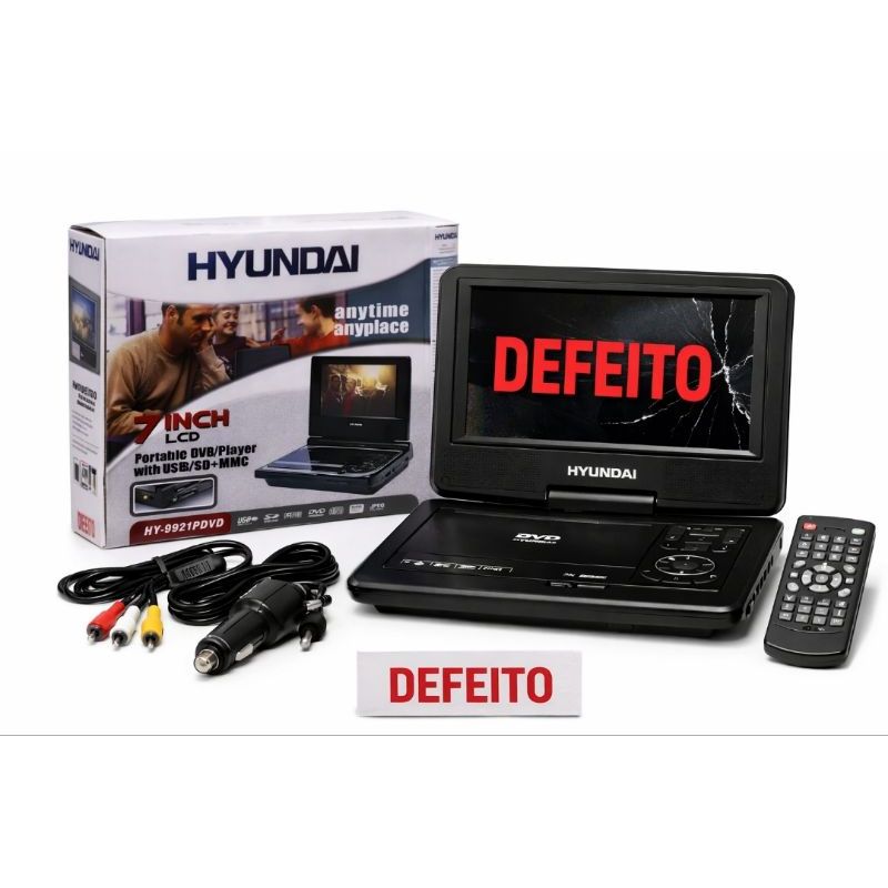 (Com defeito)dvd portatil REPRODUTOR PORTÁTIL DVD HYUNDAI HY-9921 - USB/ em Oferta na Shopee