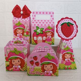 KIT CAIXAS MORANGUINHO/ CAIXINHAS PERSONALIZADAS/ENFEITES / DECORAÇÃO FESTA MORANGUINHO