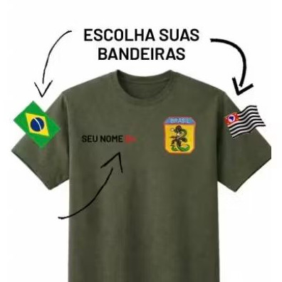 Camiseta Estilo Força Expedicionária Brasileira FEB A Cobra Fumou 100% Algodao Personalizada Com Nome