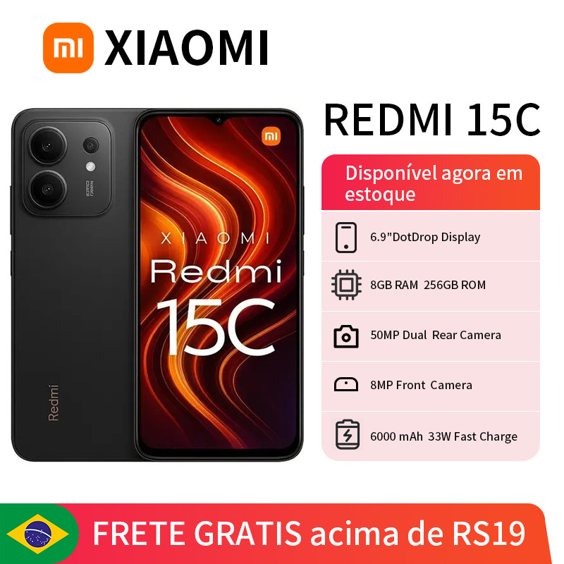 Celular Xiaomi Redmi 15C Dual SIM de 256GB 8GB RAM de 6.9" 50MP 8MP Bateria 6000mAh, Proteção IP64 Lançamento 2025 em Oferta na Shopee