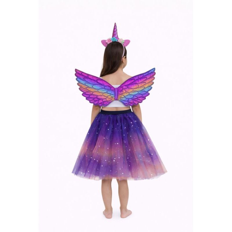 Fantasia Infantil Unicórnio Rosa com Asa, Tiara e Saia - Tamanho Único para 2 a 6 Anos
