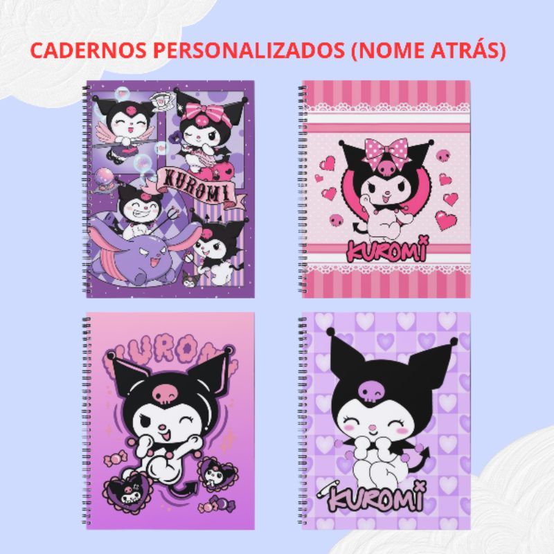 Caderno grande personalizado 96 folhas Kuromi Sanrio Hello kitty material escolar menina em Oferta na Shopee