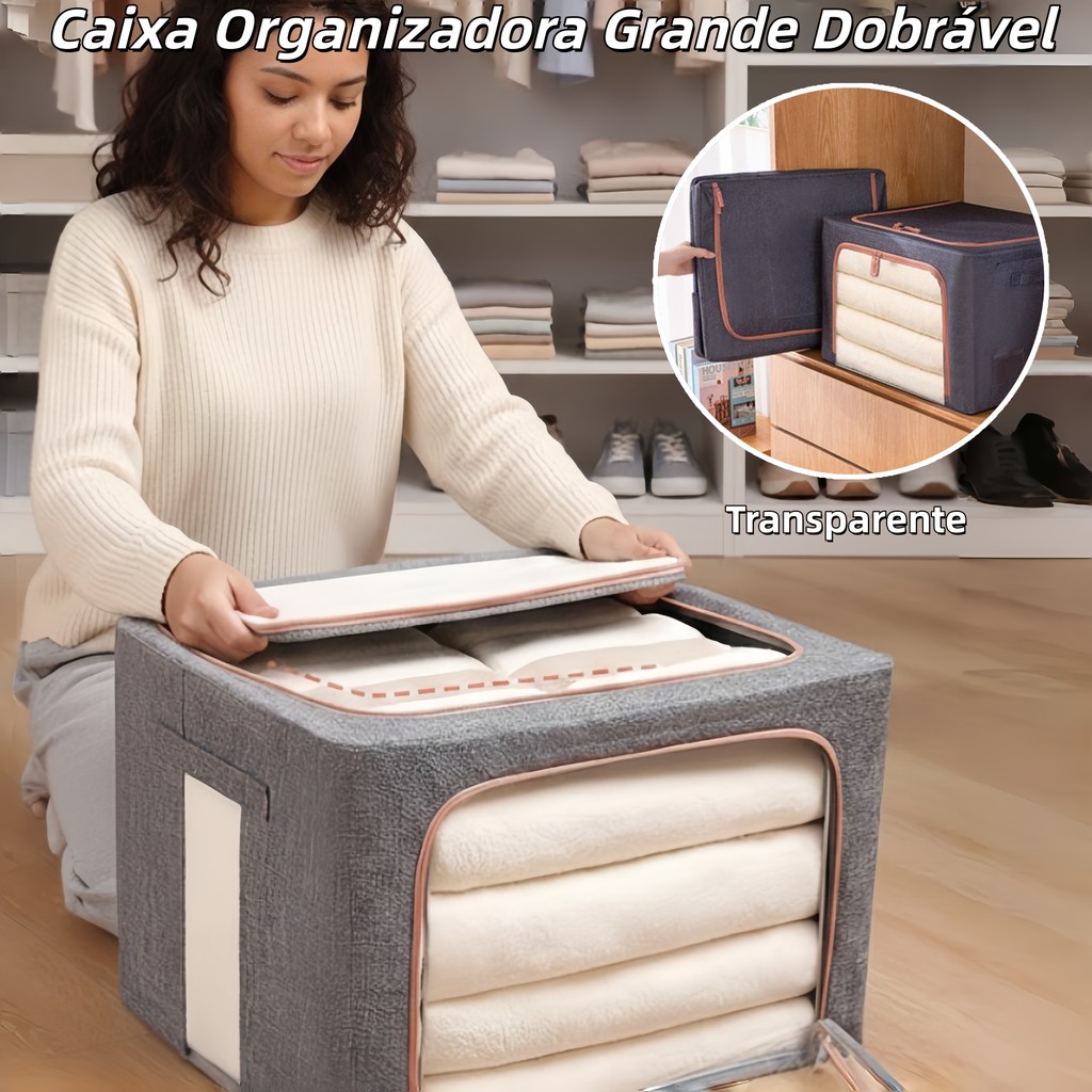 Caixa Organizadora de Roupas Dobrável Antimofo Saco com Zíper para Edredom e Brinquedos Organizador de Guarda-Roupa