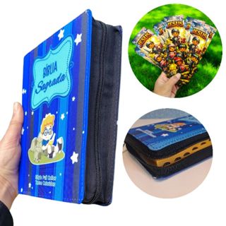 Bíblia Azul + Marcador de Páginas Infantil  Luxo Zíper Índice Lateral Azul Criança em Oferta na Shopee