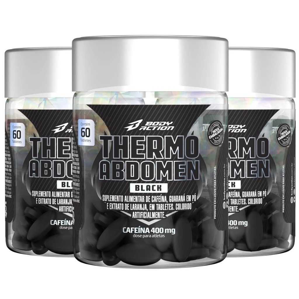 Kit 3x Thermo Abdomen Black 60 Comp Bodyaction em Oferta na Shopee