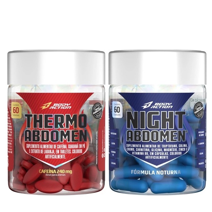 Kit Abdomen Dia Noite 120 Caps Thermo Abdomen + Night Abdomen Bodyaction em Oferta na Shopee