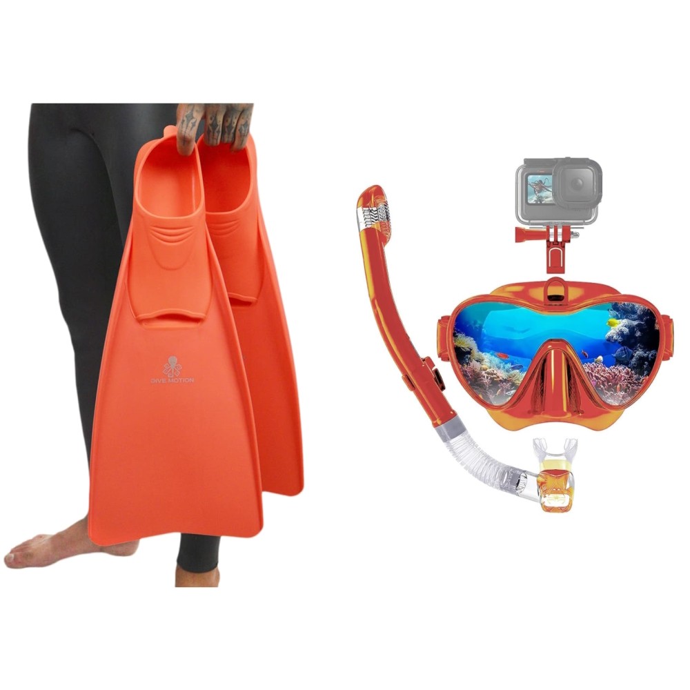 Kit de Mergulho Vision Go Pro + Nadadeira Sprint Dive Motion - Laranja