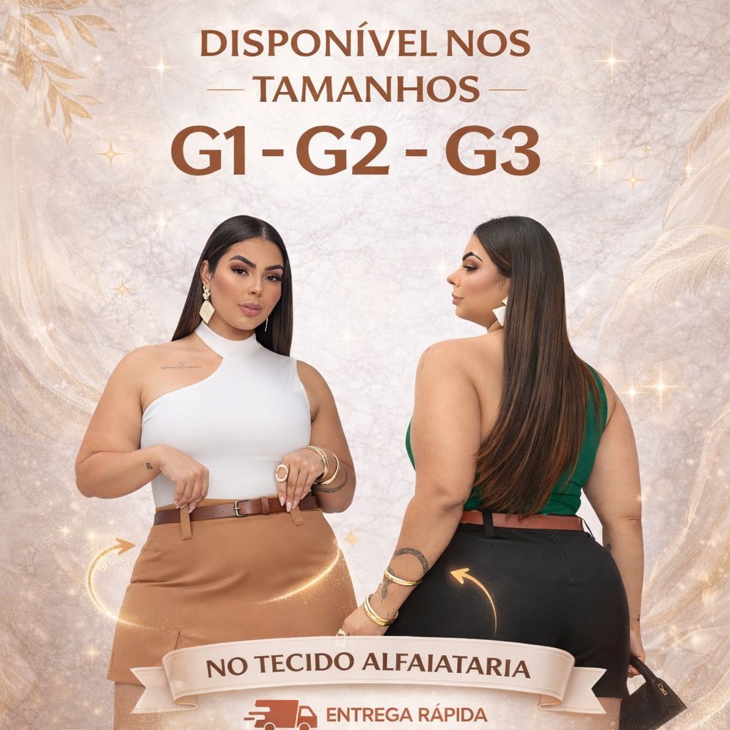 SHORT SAIA PLUS SIZE ALFAIATARIA PREMIUM COM CINTO-G1 G2 e G3 SHORT SAIA PLUS SIZE ALFAIATARIA PREMIUM COM CINTO-G1 G2 e G3