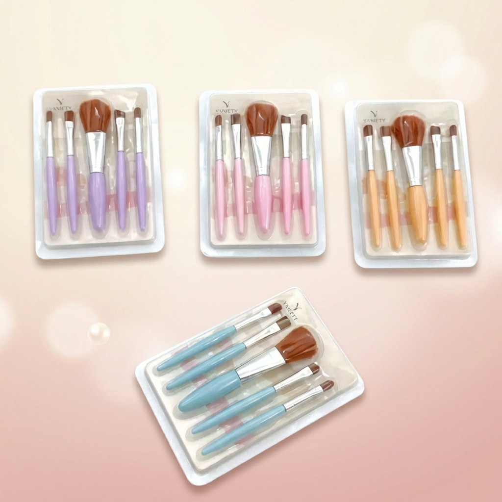 Kit 5 Pincéis de Maquiagem Mini Portátil com Estojo - Cerdas Macias para Viagem e Dia a Dia