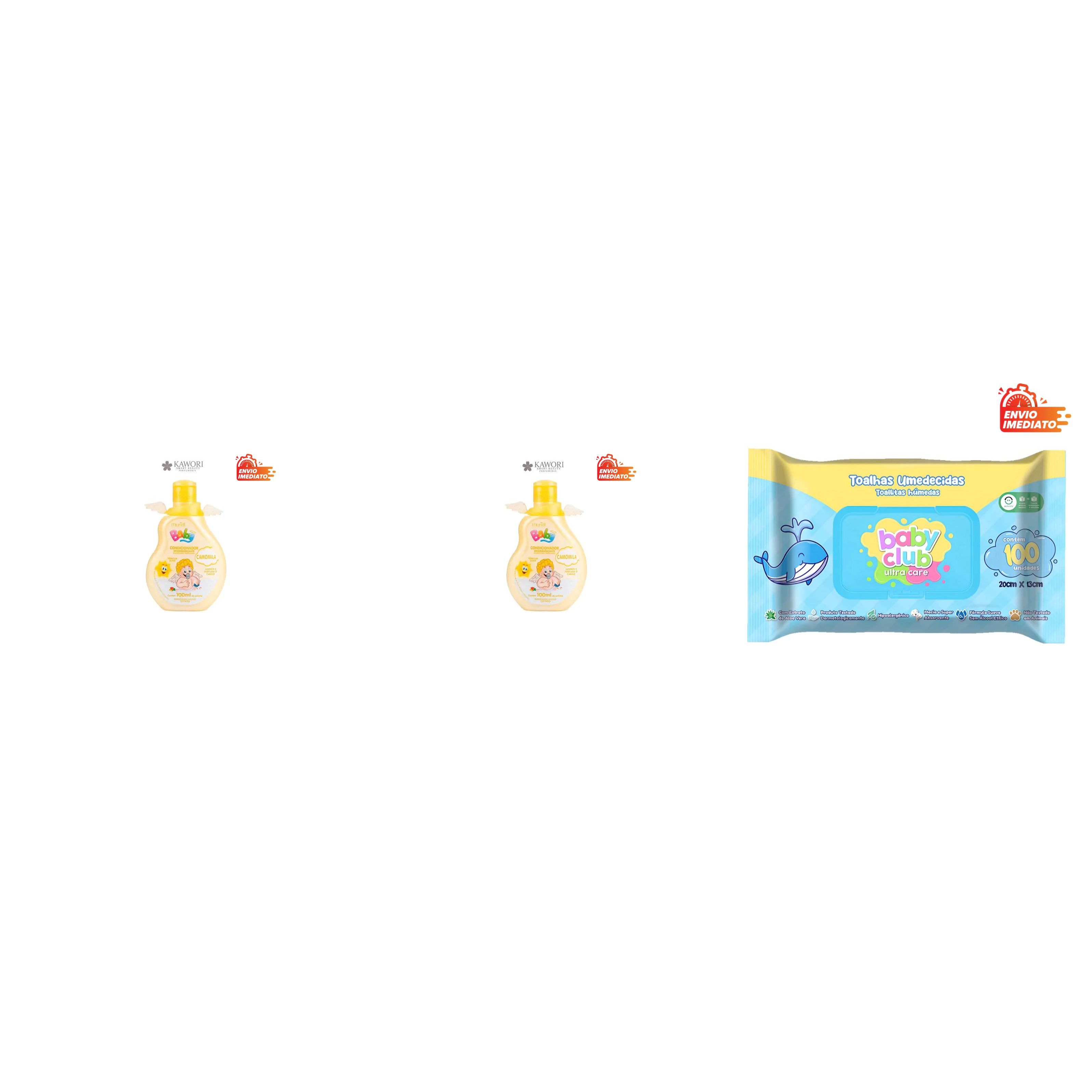 Kit Bebê Higiene e Banho Baby Club + Muriel Baby Camomila – Toalhas Umedecidas, Shampoo e Condicionador