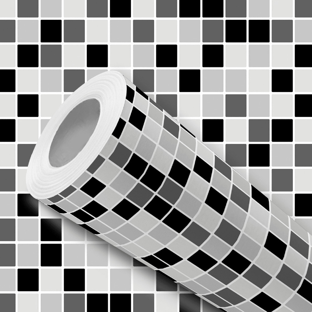 Papel de Parede Vinílico Pastilha Preto e Branco Decoração Cozinhas e Salas - 12 Metros