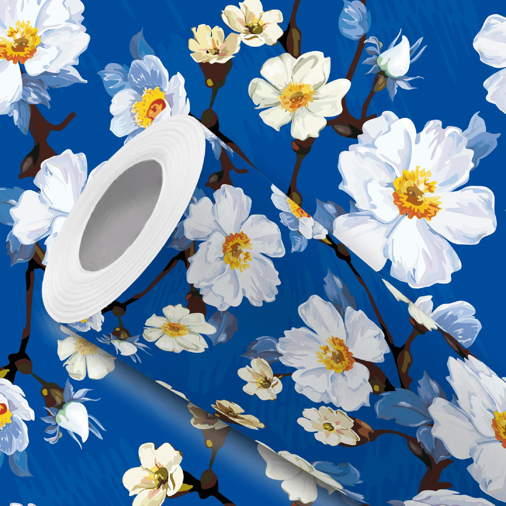 Papel de Parede Vinílico Pintura Azul Flores Brancas Adesivo Resistente em Oferta na Shopee