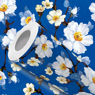 Papel de Parede Vinílico Pintura Azul Flores Brancas Adesivo Resistente em Oferta na Shopee