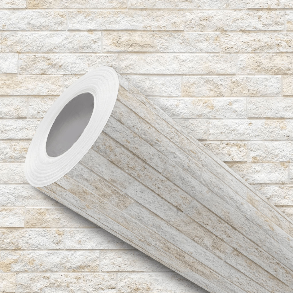 Papel de Parede Vinílico Tijolos Filetes Pedra Clara Adesivo Resistente