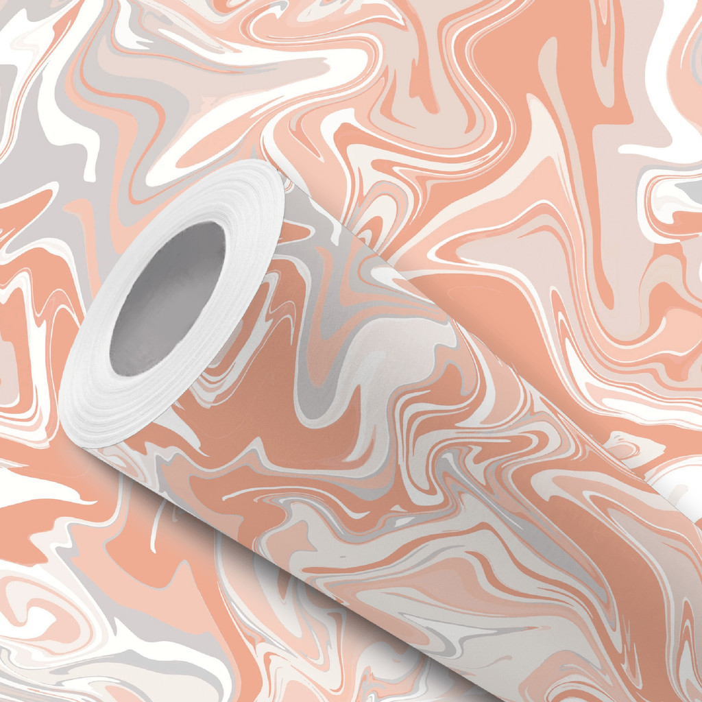 Papel de Parede Vinílico Mármore Salmão Abstrato Adesivo Resistente