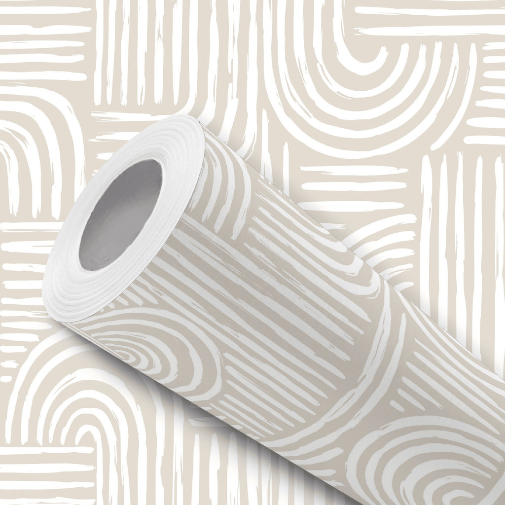 Papel de Parede Vinílico Bege com Linhas Brancas Adesivo Resistente